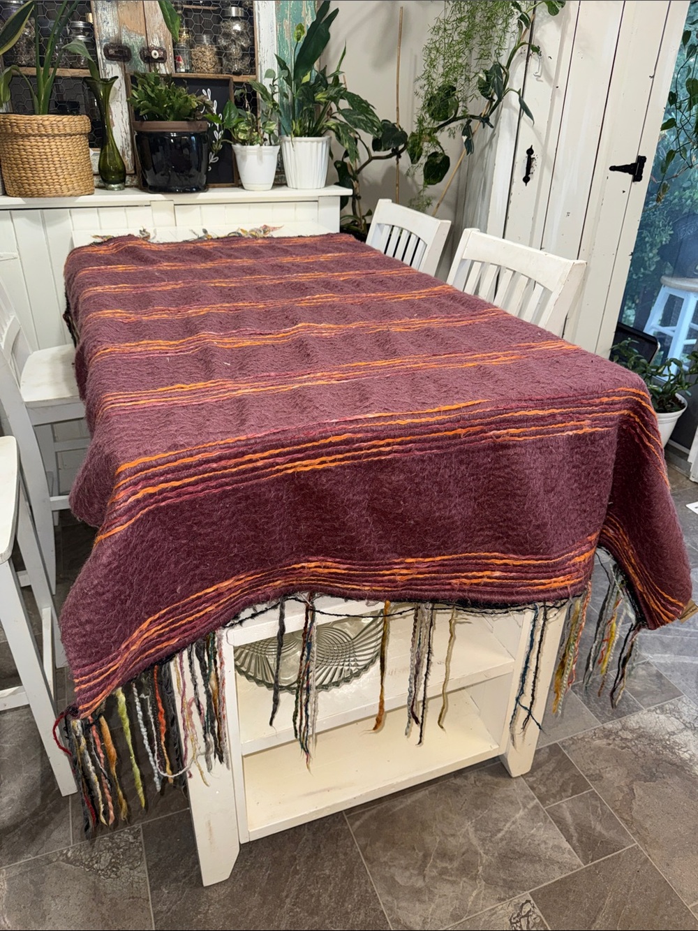 Passport to India Plush Woven in Rich Burgundy with Fringe 49”x60”